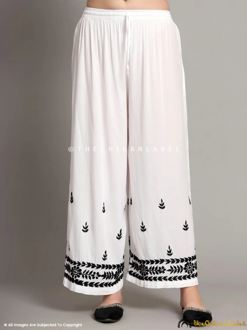 Chavvi Rayon Chikankari Kurti Palazzo Set - Black On White - Image 7