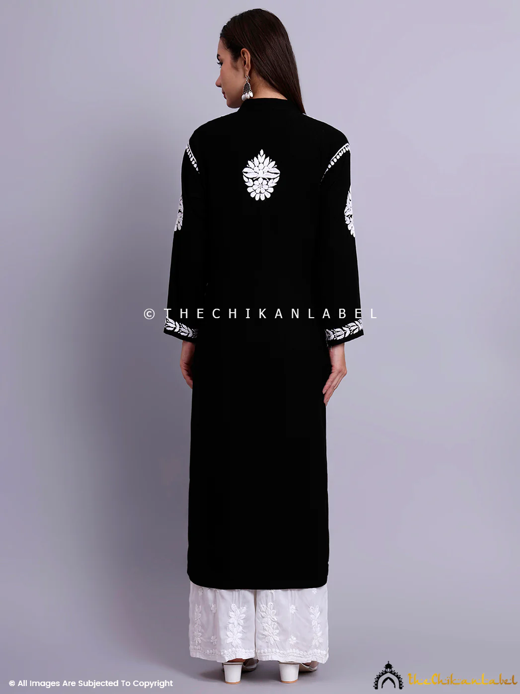 Riddhi Rayon Chikankari Straight Kurti - Black - Image 3