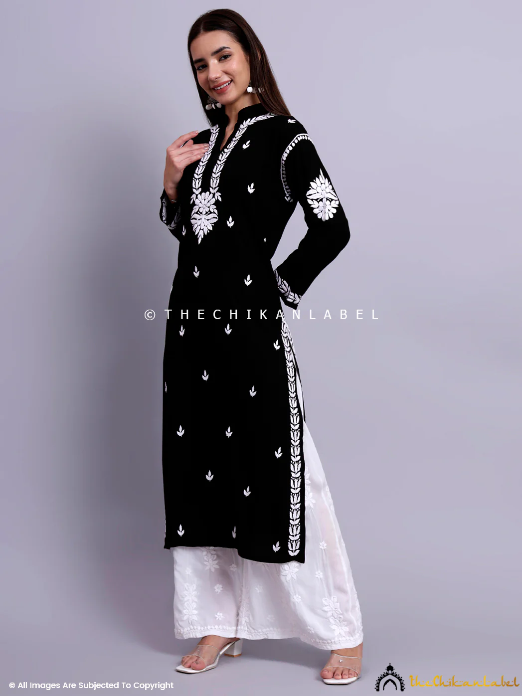 Riddhi Rayon Chikankari Straight Kurti - Black - Image 4