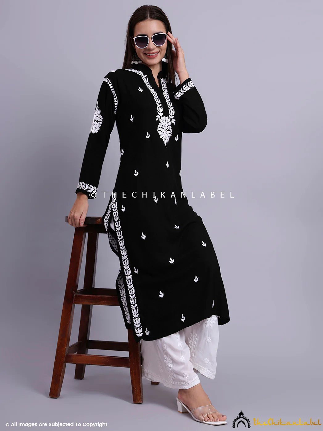 Riddhi Rayon Chikankari Straight Kurti - Black - Image 5