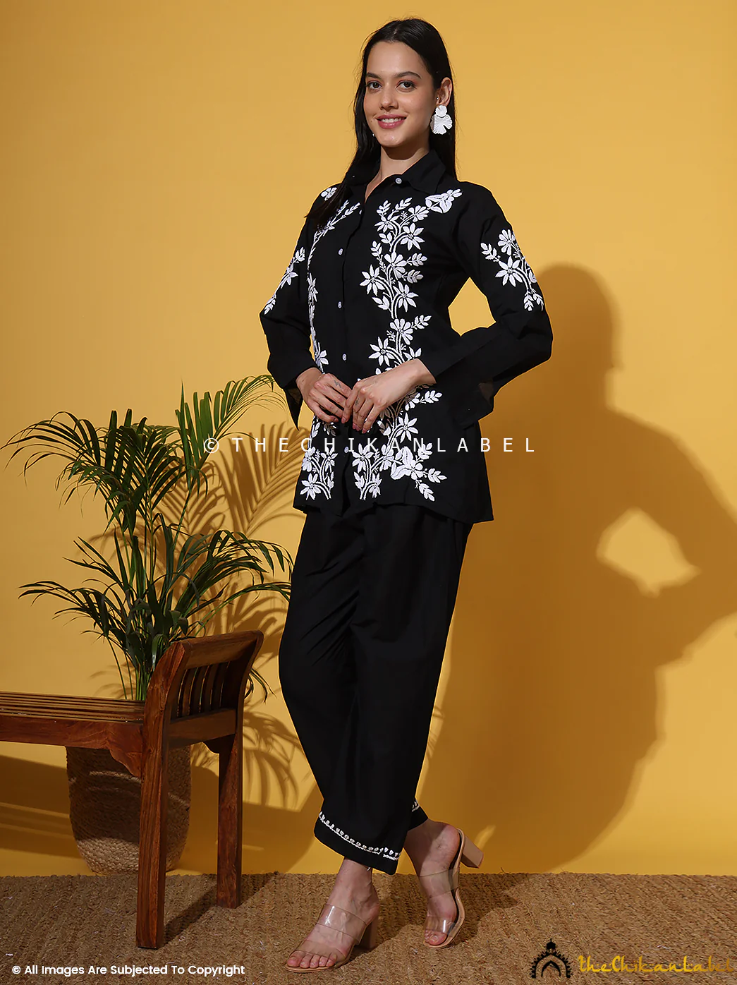 Rubi Cotton Chikankari Co-ord Set - Black - Image 5