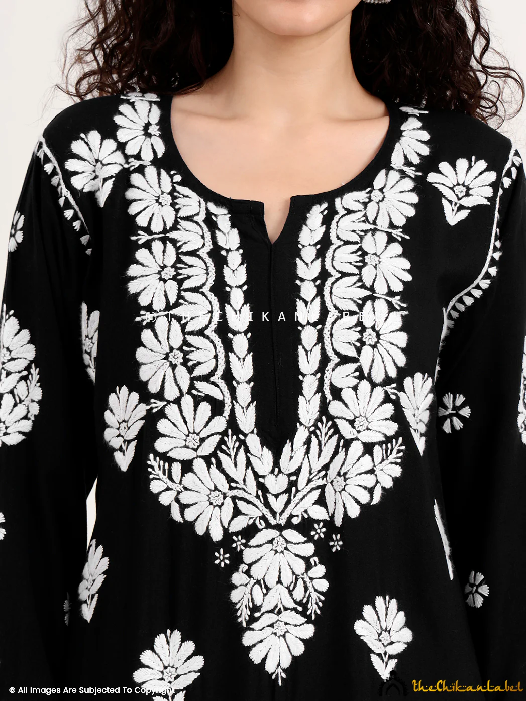 Saira Rayon Straight Chikankari Kurti - Black - Image 2