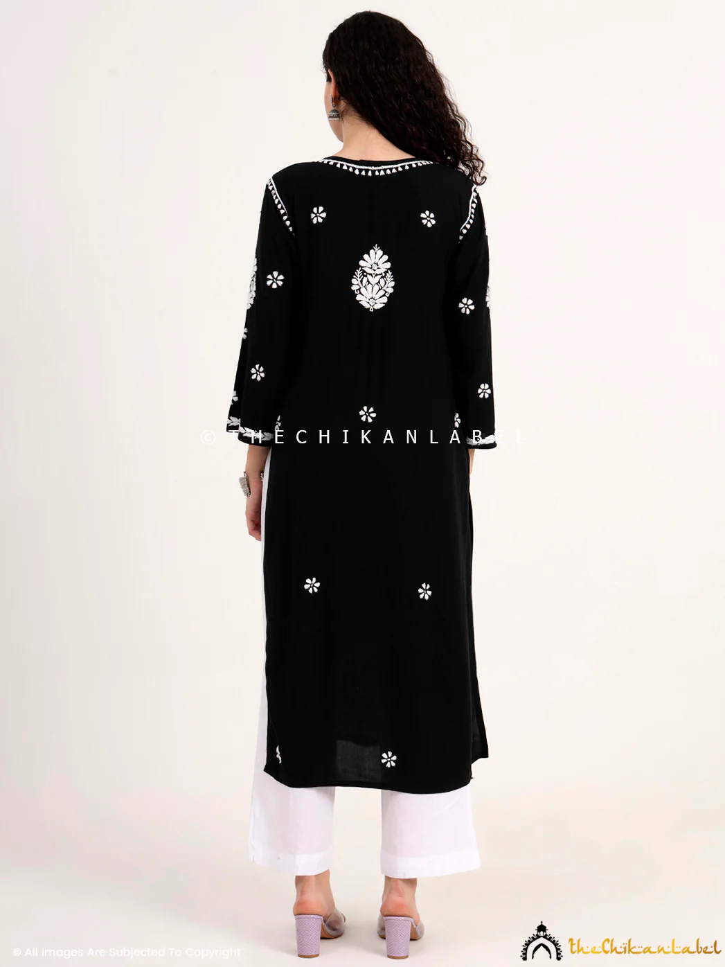 Saira Rayon Straight Chikankari Kurti - Black - Image 3