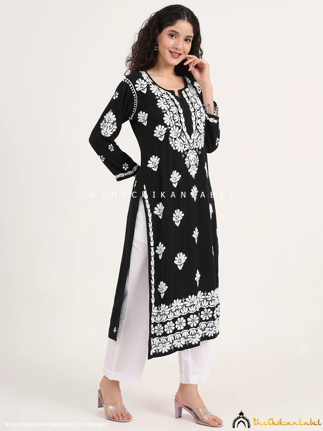 Saira Rayon Straight Chikankari Kurti - Black - Image 6