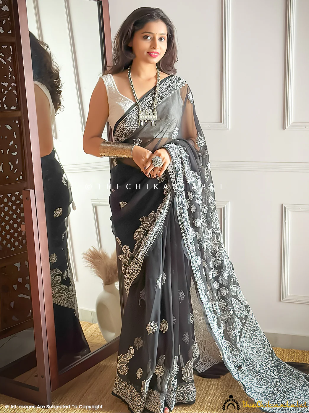 Saisha Georgette Authentic Chikankari Saree - Black