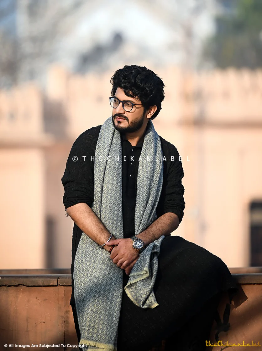 Black Shaan Viscose Mens Chikankari Kurta - Image 3