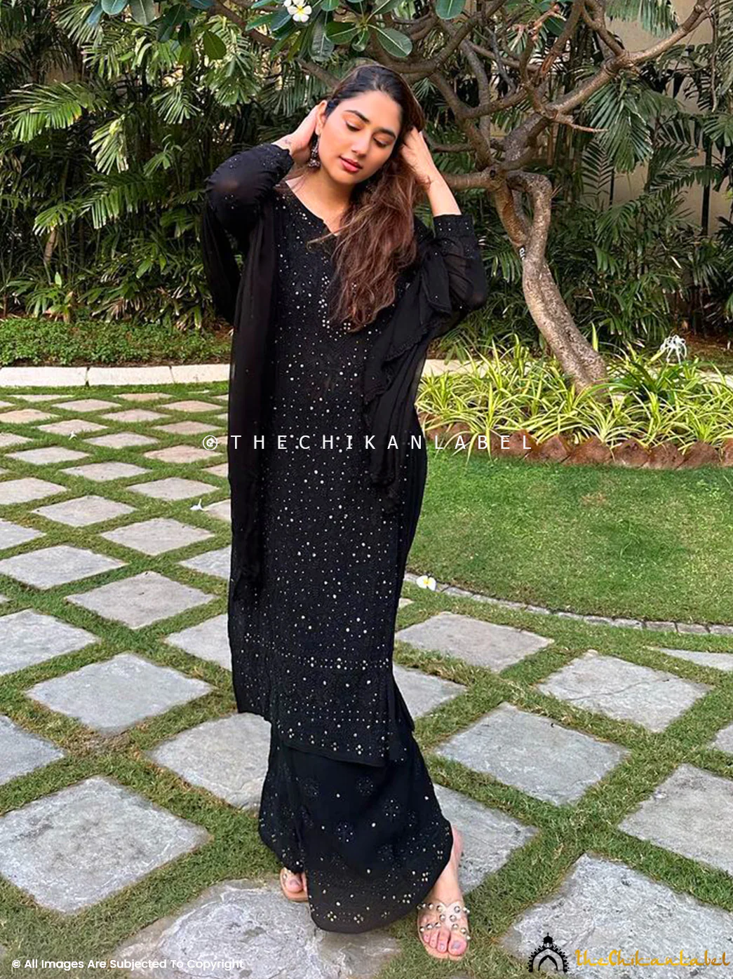 Sitara Chikankari Viscose Kurta Set with Dupatta - Black - Image 4