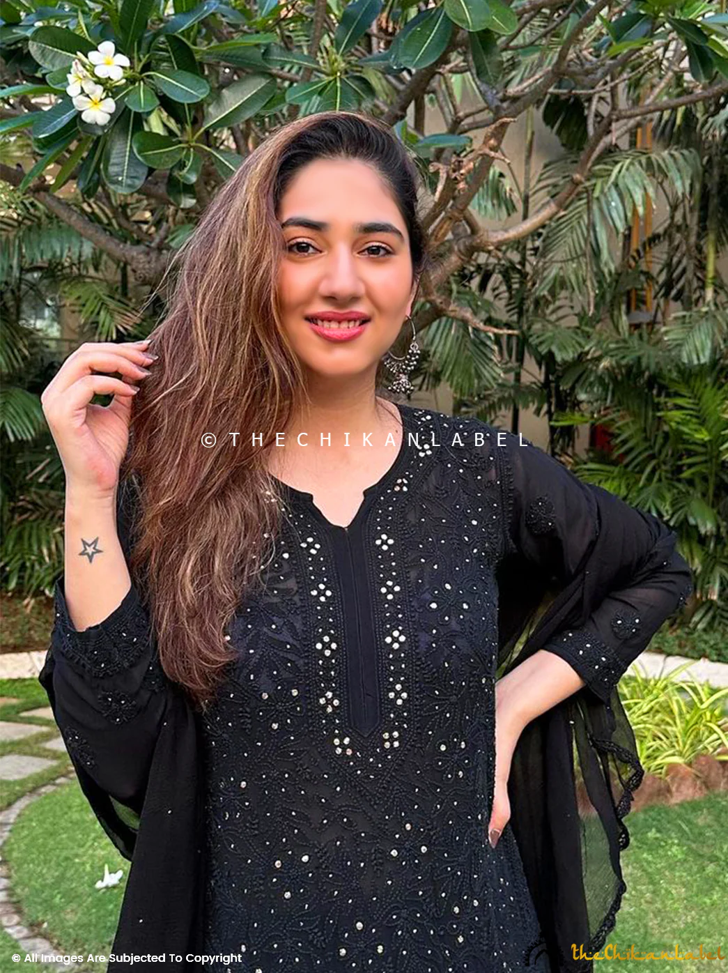 Sitara Chikankari Viscose Kurta Set with Dupatta - Black - Image 5