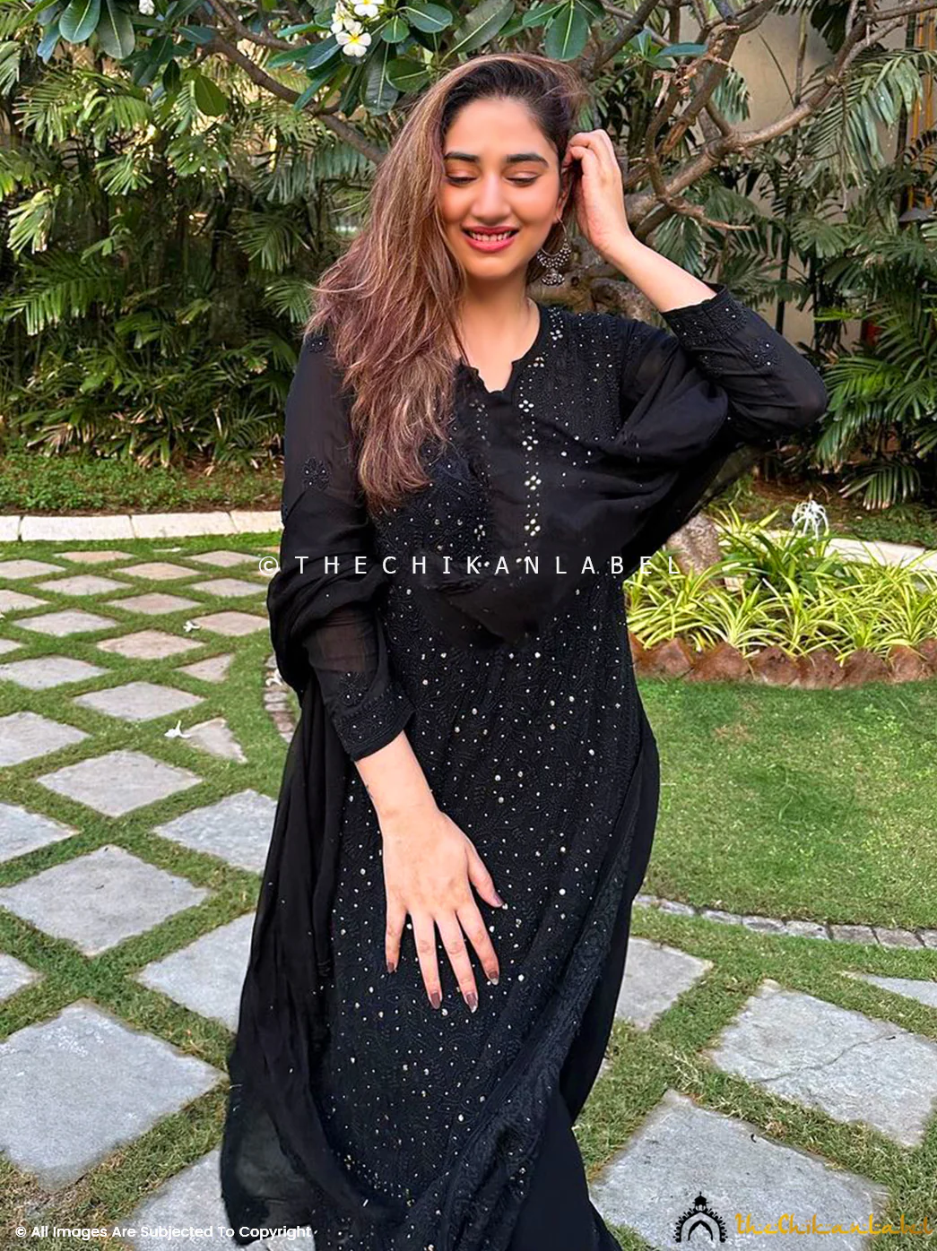 Sitara Chikankari Viscose Kurta Set with Dupatta - Black - Image 6