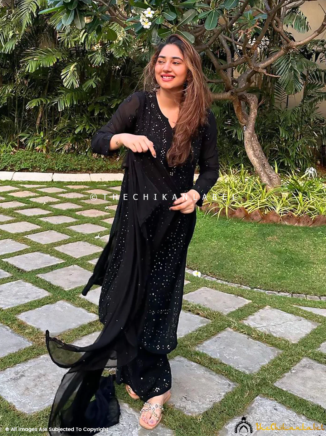 Sitara Chikankari Viscose Kurta Set with Dupatta - Black - Image 7