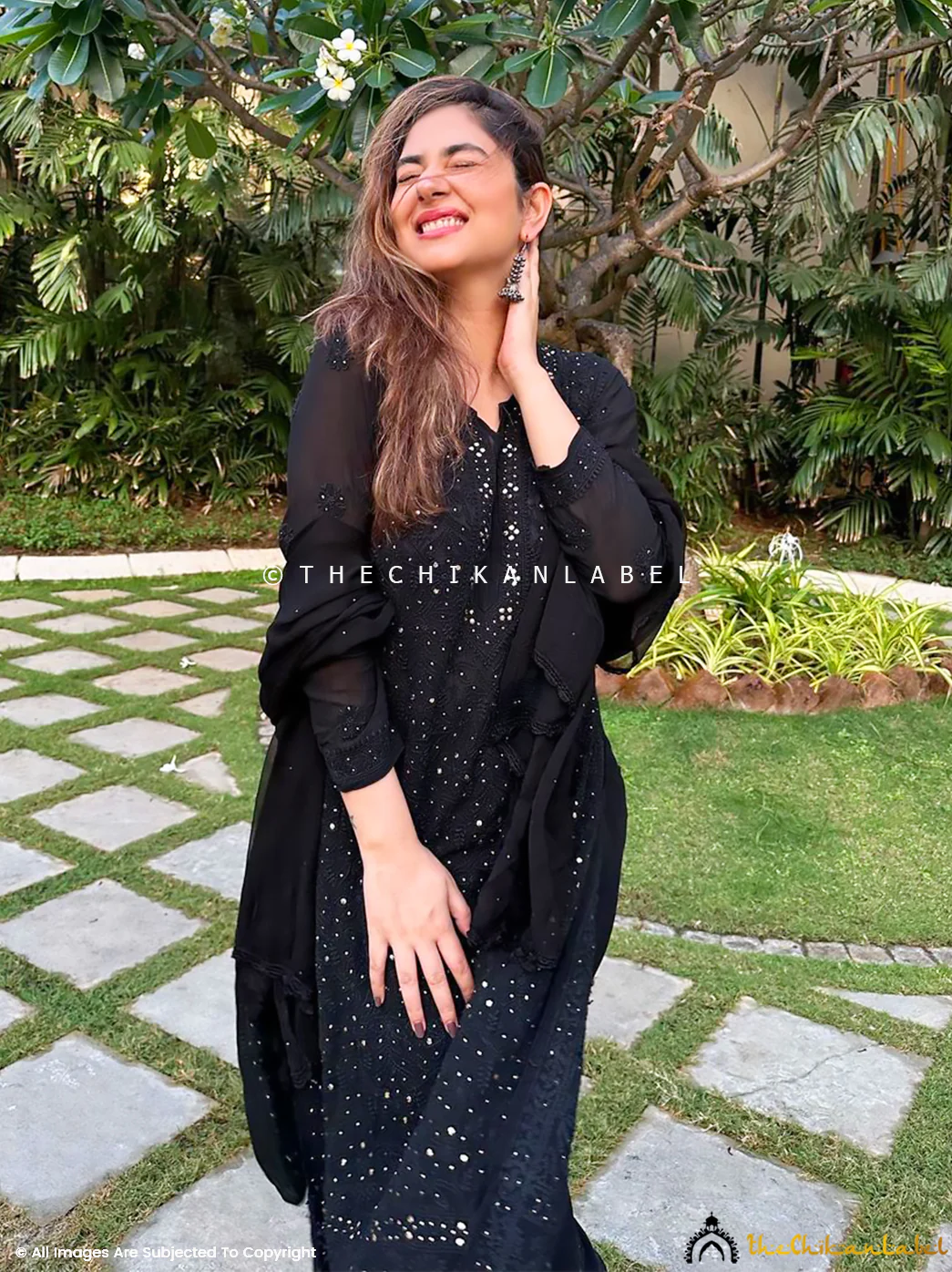 Sitara Chikankari Viscose Kurta Set with Dupatta - Black - Image 8