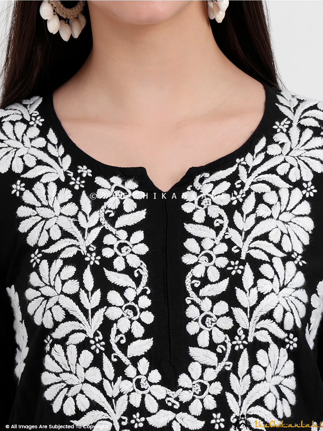 Tazmeen Modal Chikankari Kurti Palazzo Set - Black - Image 2