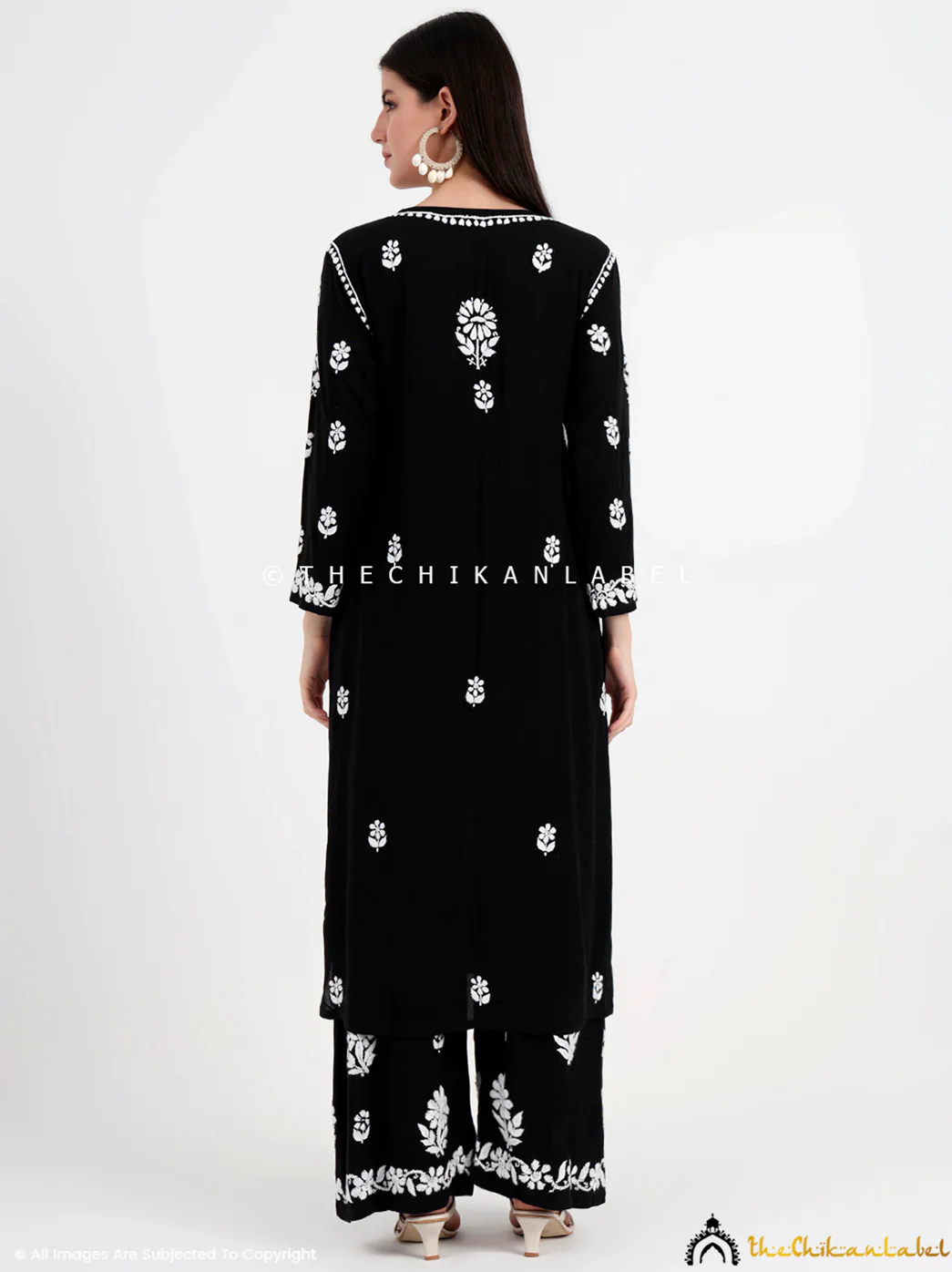 Tazmeen Modal Chikankari Kurti Palazzo Set - Black - Image 3