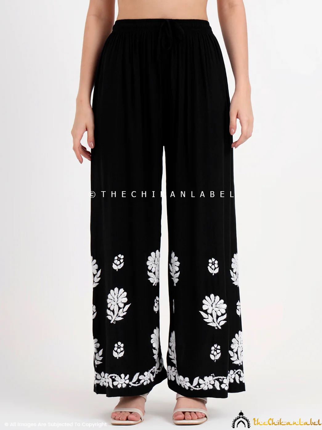 Tazmeen Modal Chikankari Kurti Palazzo Set - Black - Image 7