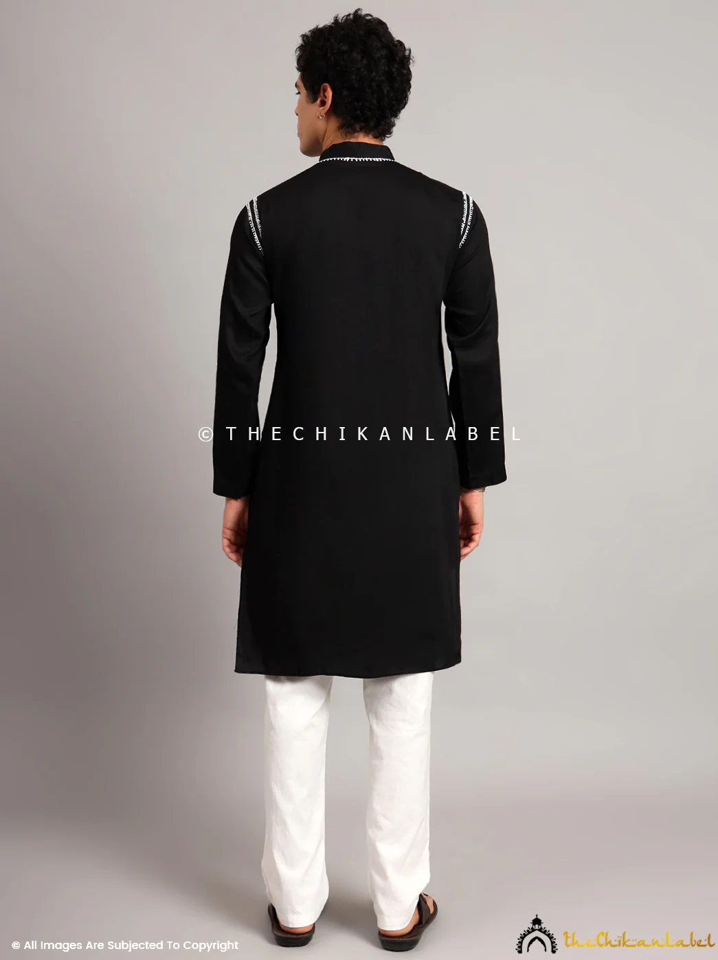 Black Uman Cotton Chikankari Men's Kurta - Image 2
