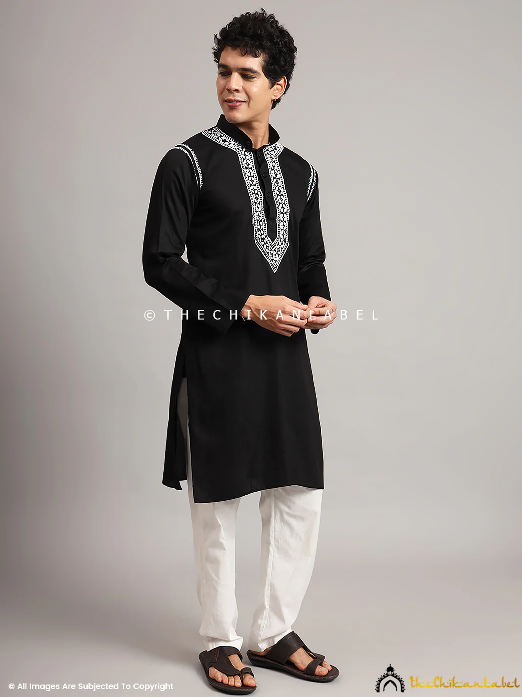 Black Uman Cotton Chikankari Men's Kurta - Image 4