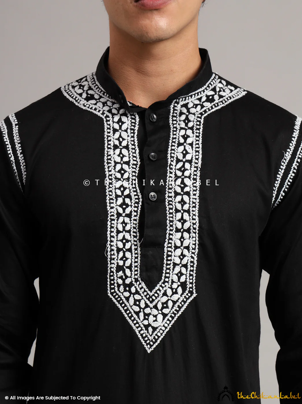 Black Uman Cotton Chikankari Men's Kurta - Image 5
