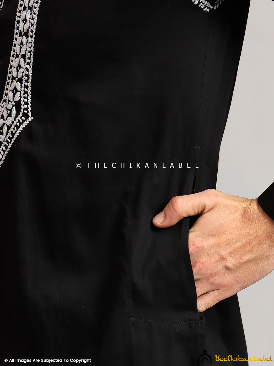 Black Uman Cotton Chikankari Men's Kurta - Image 6