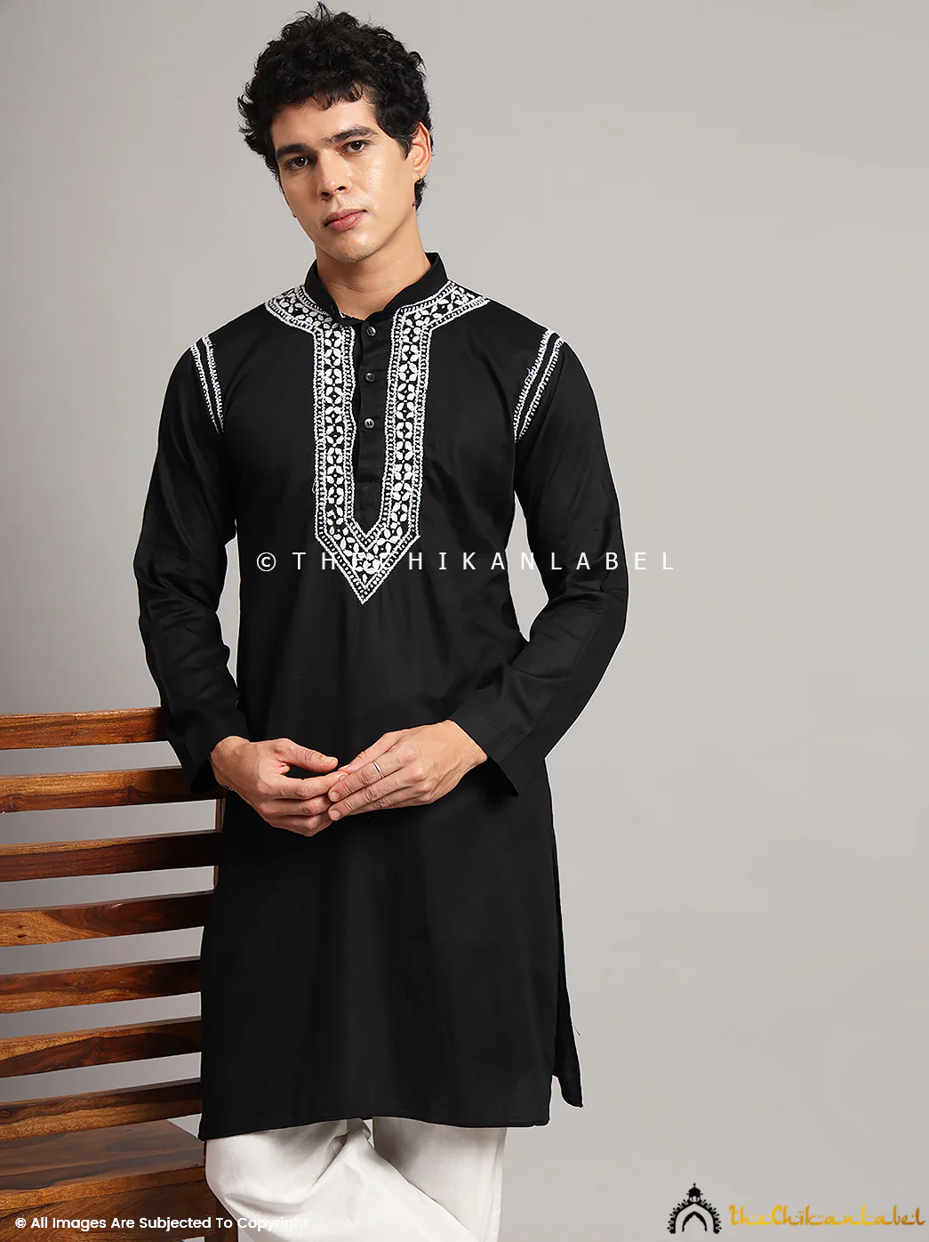 Black Uman Cotton Chikankari Men's Kurta - Image 7