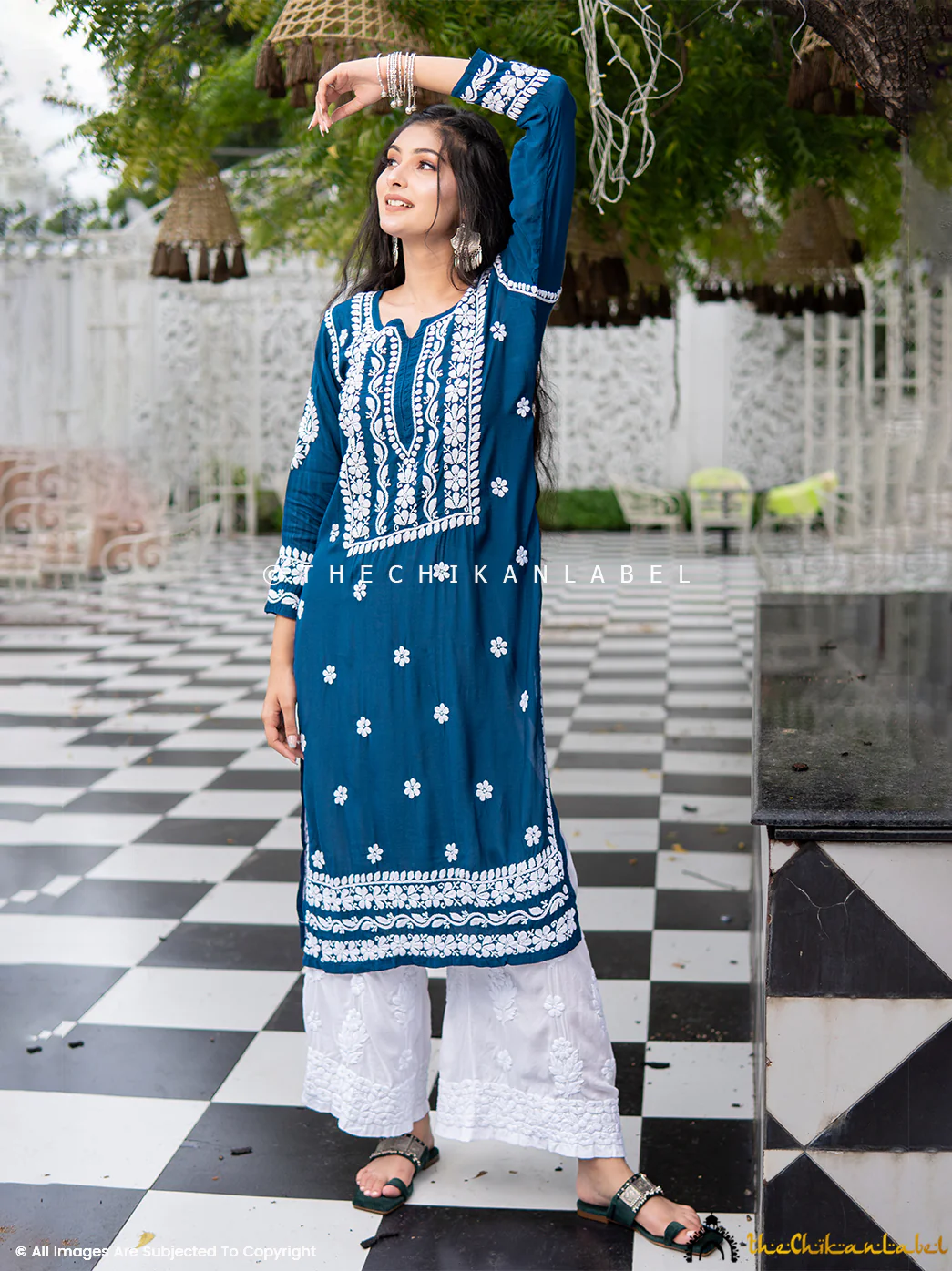 Amara Muslin Chikankari Straight Kurti - Blue - Image 5