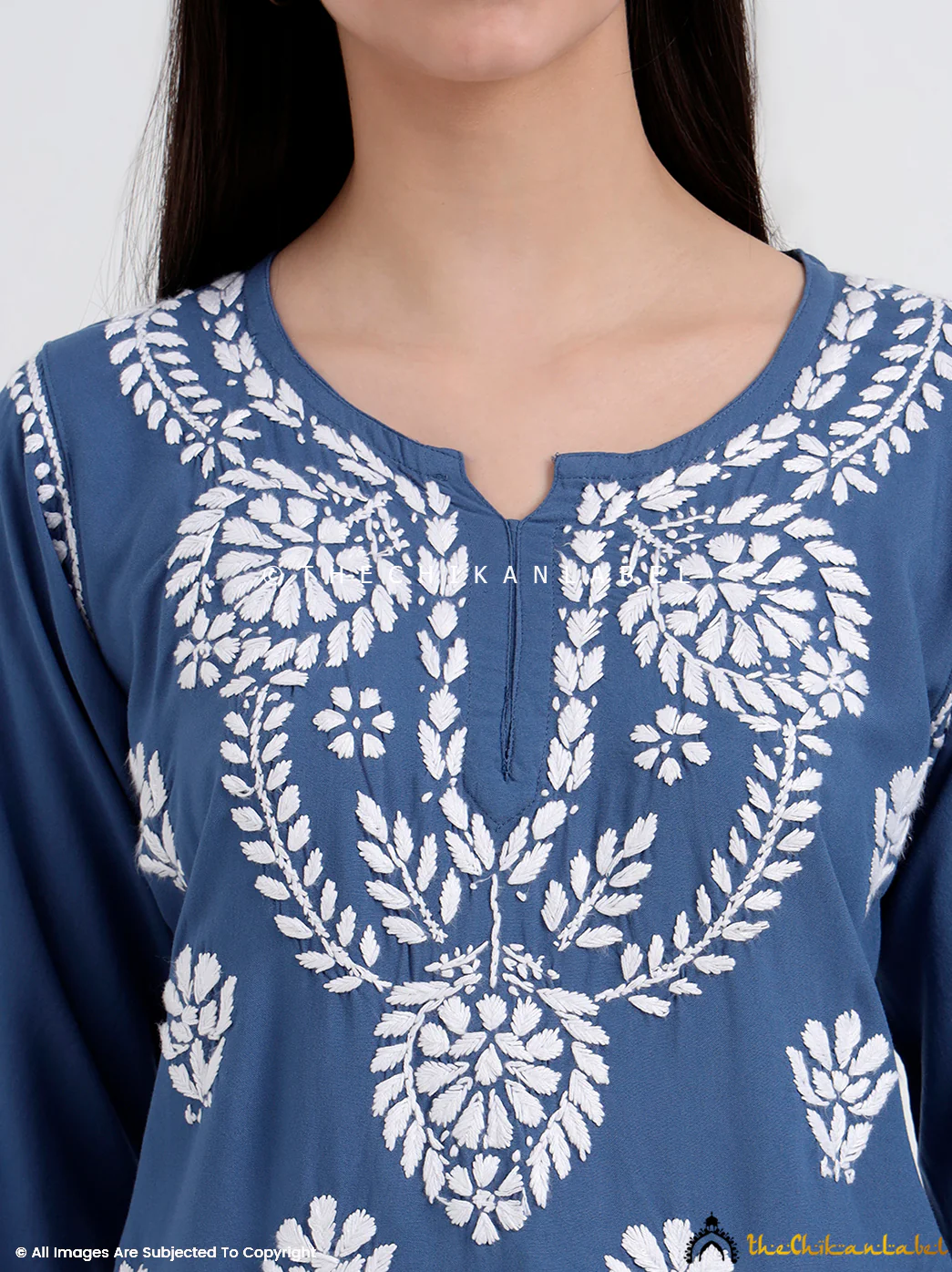 Chahat Rayon Chikankari Short Top - Blue - Image 2