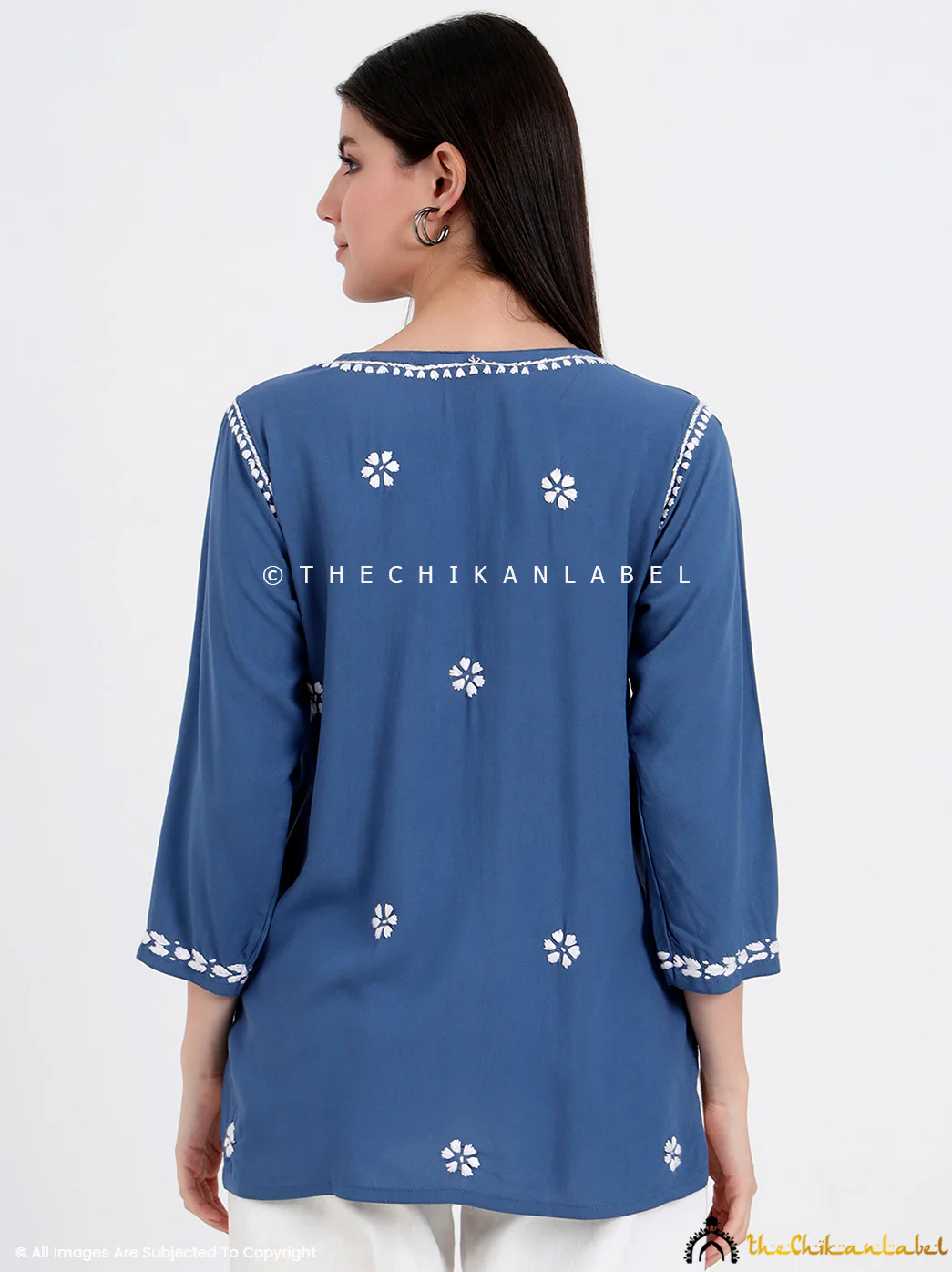 Chahat Rayon Chikankari Short Top - Blue - Image 3