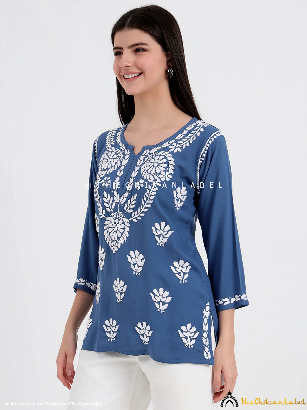 Chahat Rayon Chikankari Short Top - Blue - Image 5