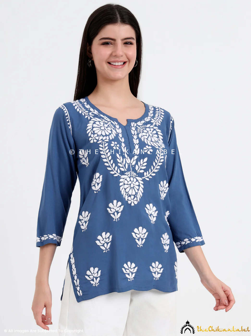 Chahat Rayon Chikankari Short Top - Blue - Image 6
