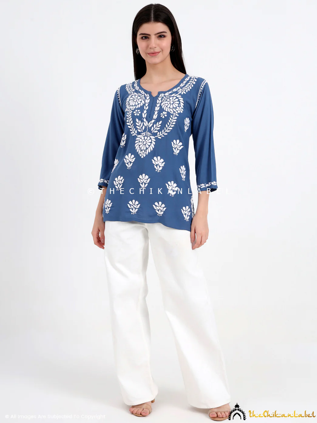 Chahat Rayon Chikankari Short Top - Blue - Image 7