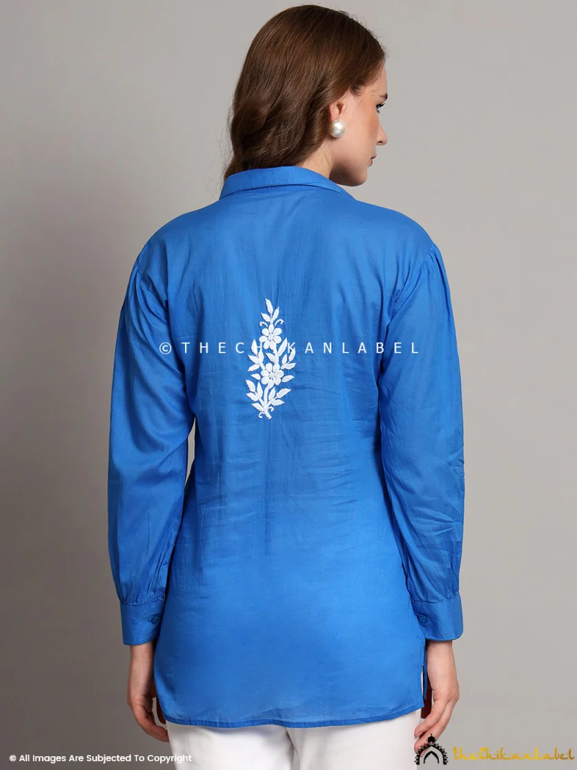Drisha Mulmul Cotton Chikankari Shirt - Blue - Image 8