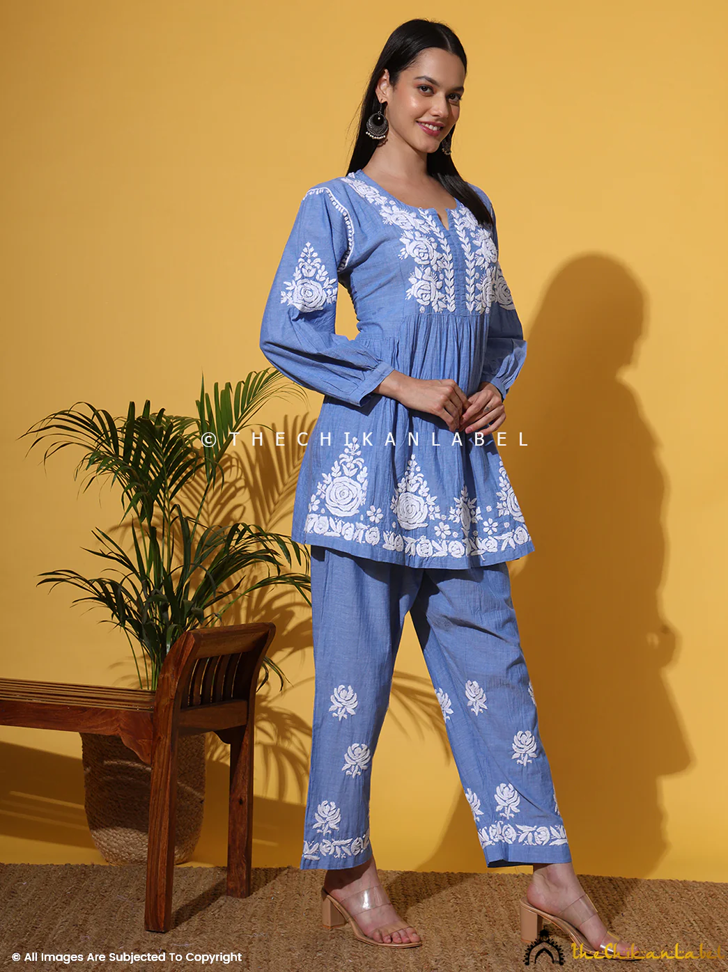 Laiba Denim Chikankari Short Kurta Set-Blue - Image 11