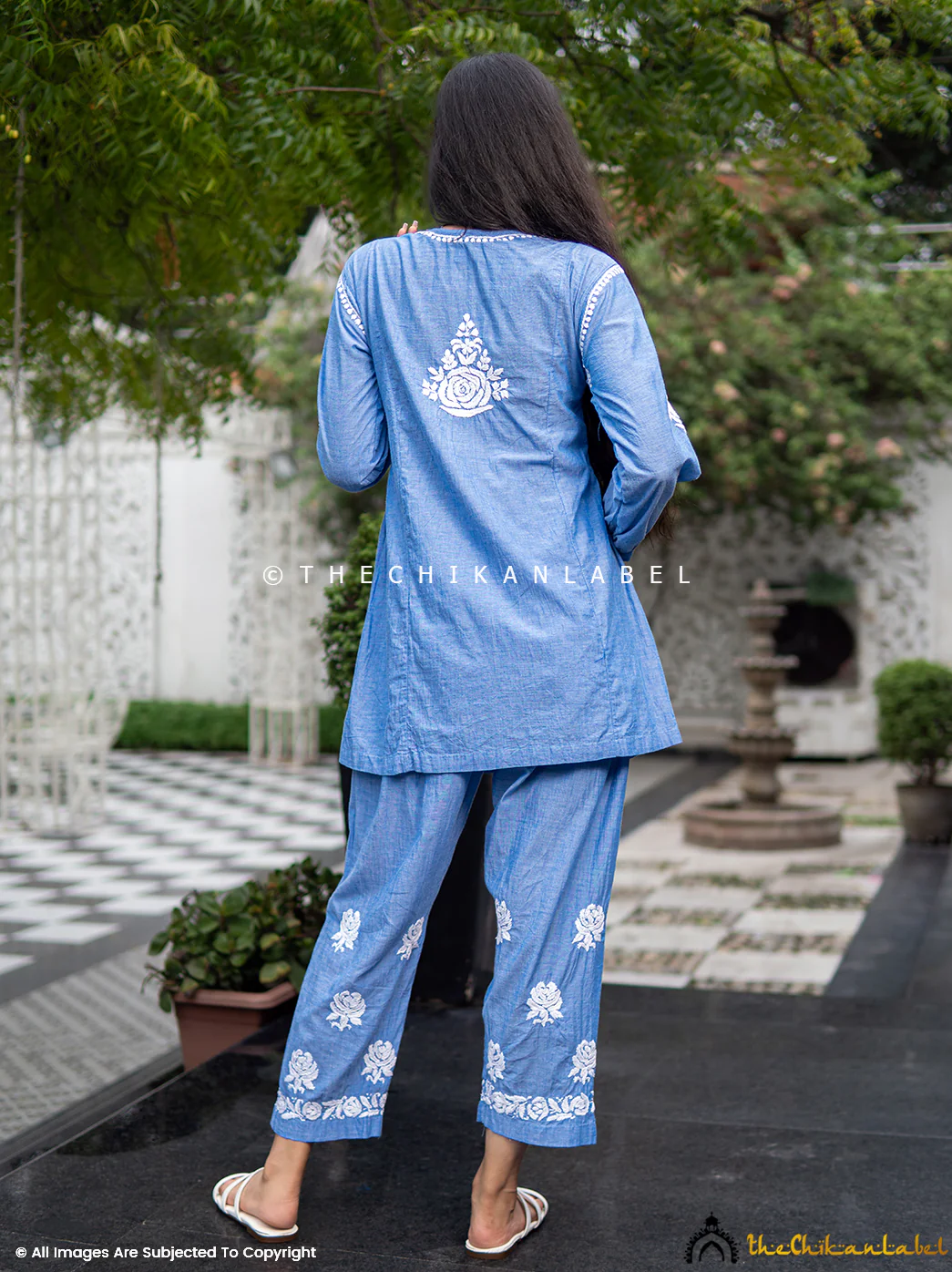 Laiba Denim Chikankari Short Kurta Set-Blue - Image 7