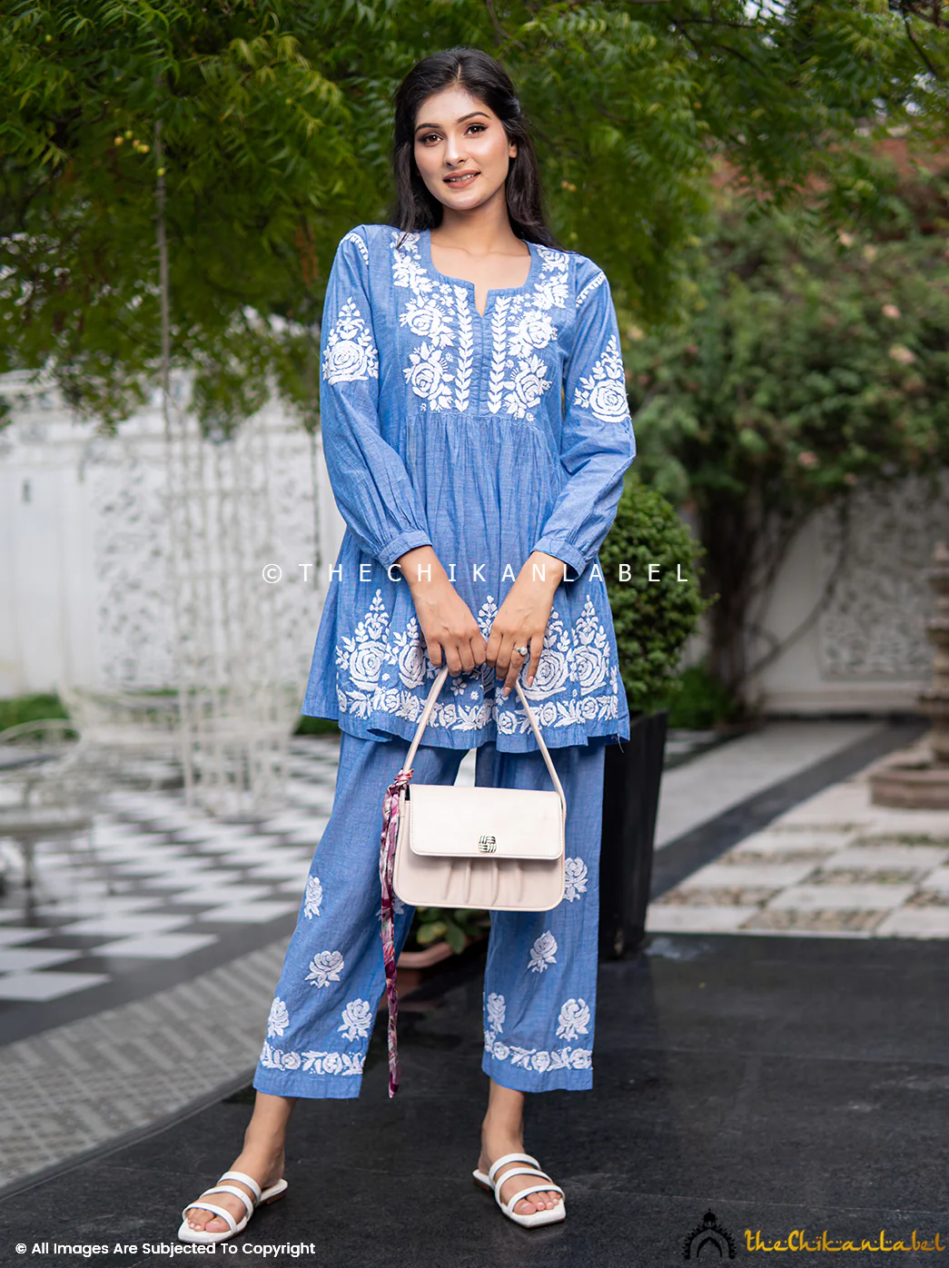 Laiba Denim Chikankari Short Kurta Set-Blue - Image 8