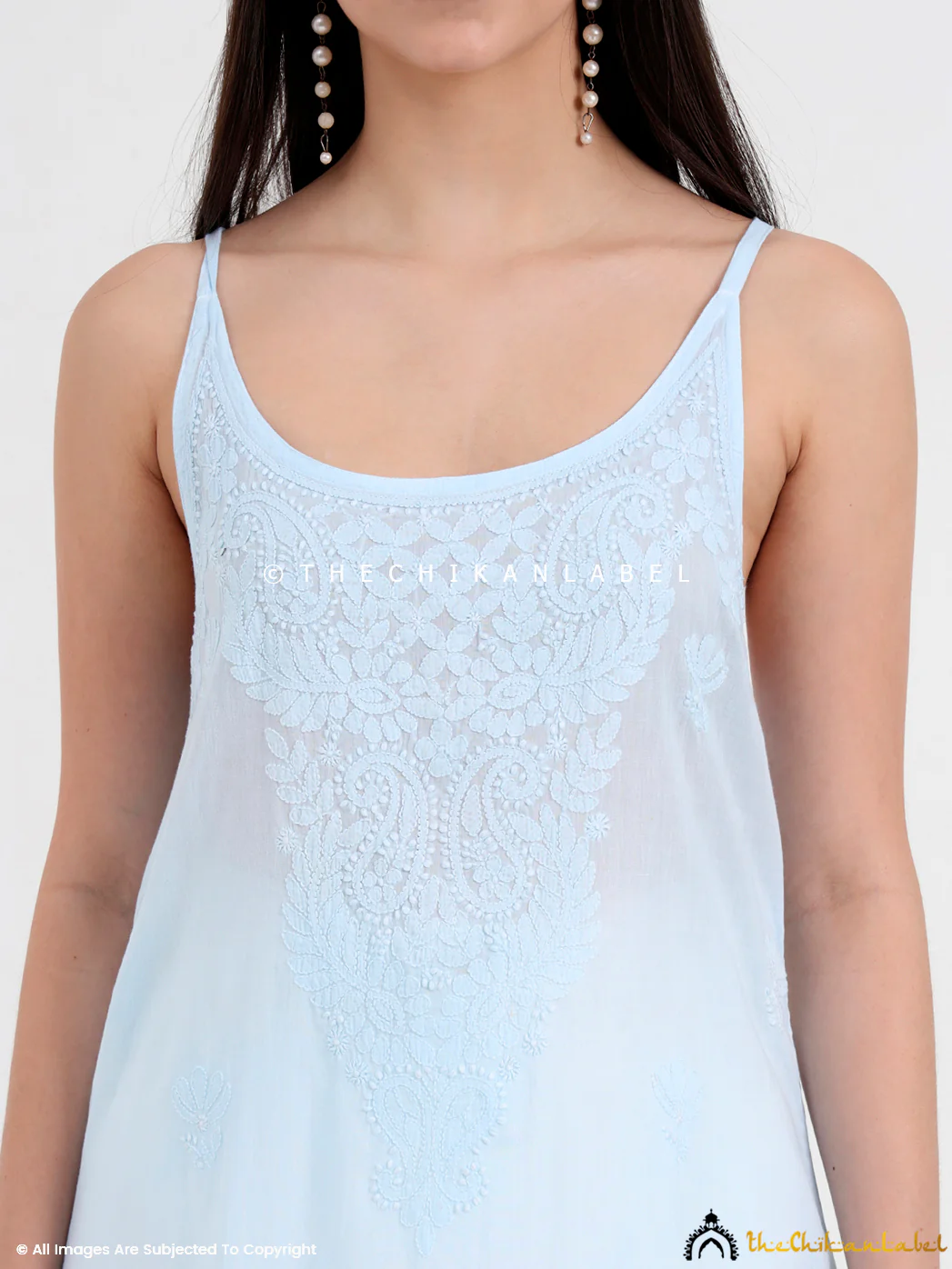 Maham Cotton Chikankari Strappy Kurta - Blue - Image 2