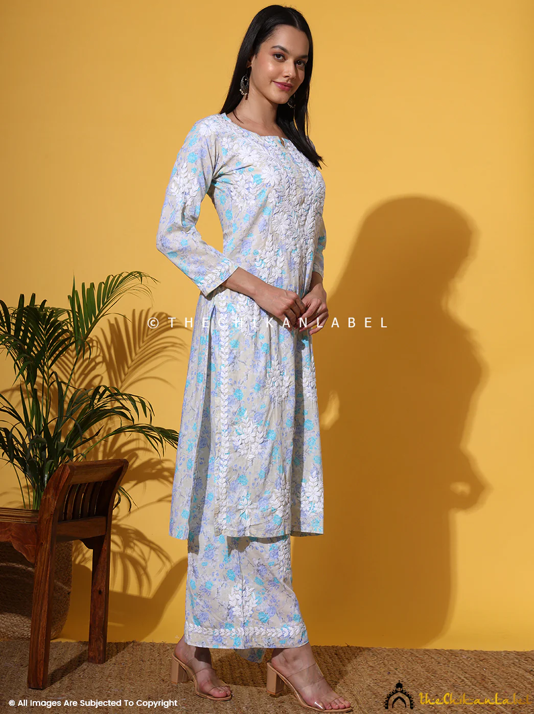 Meher Mulmul Cotton Chikankari Kurta Set - Blue - Image 10