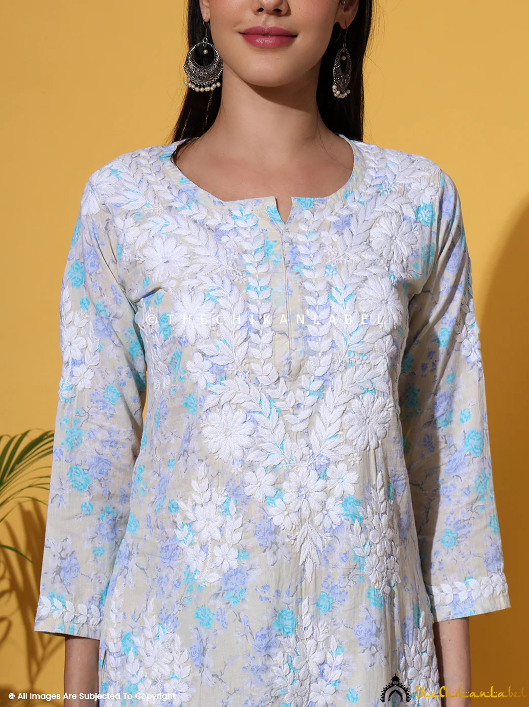 Meher Mulmul Cotton Chikankari Kurta Set - Blue - Image 2
