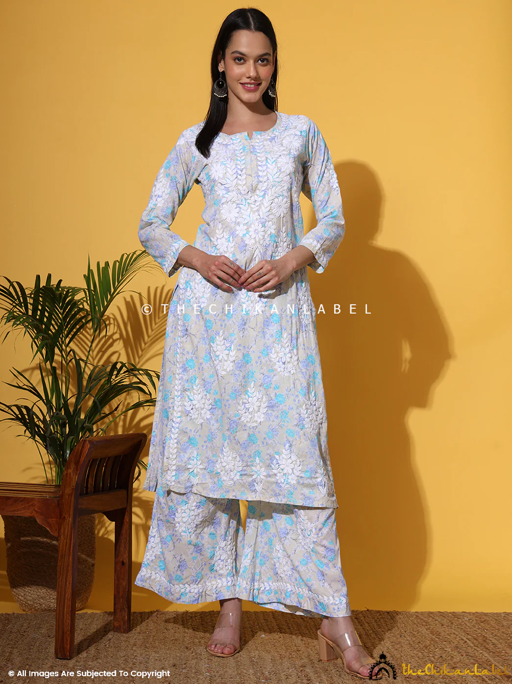 Meher Mulmul Cotton Chikankari Kurta Set - Blue - Image 8