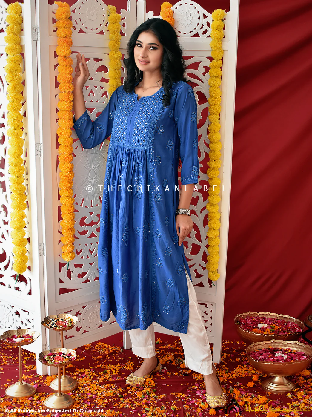Blue Rooh Chanderi Chikankari A-Line Kurti - Image 4