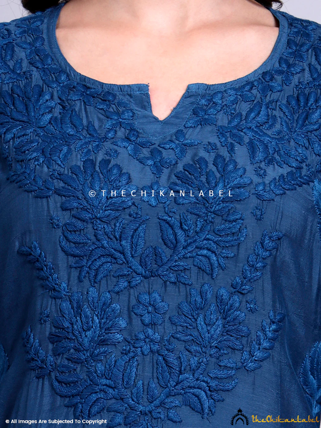 Sama Muslin Chikankari Straight Kurti - Blue - Image 2