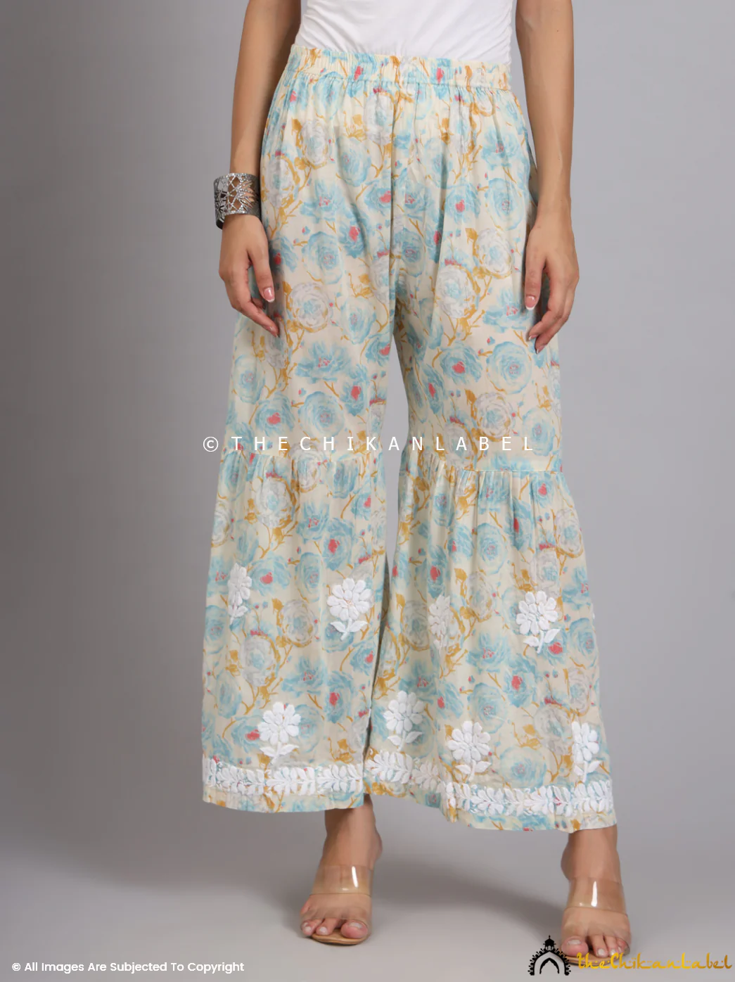 Tarz Mulmul Cotton Chikankari Kurta Garara Set - Blue - Image 4