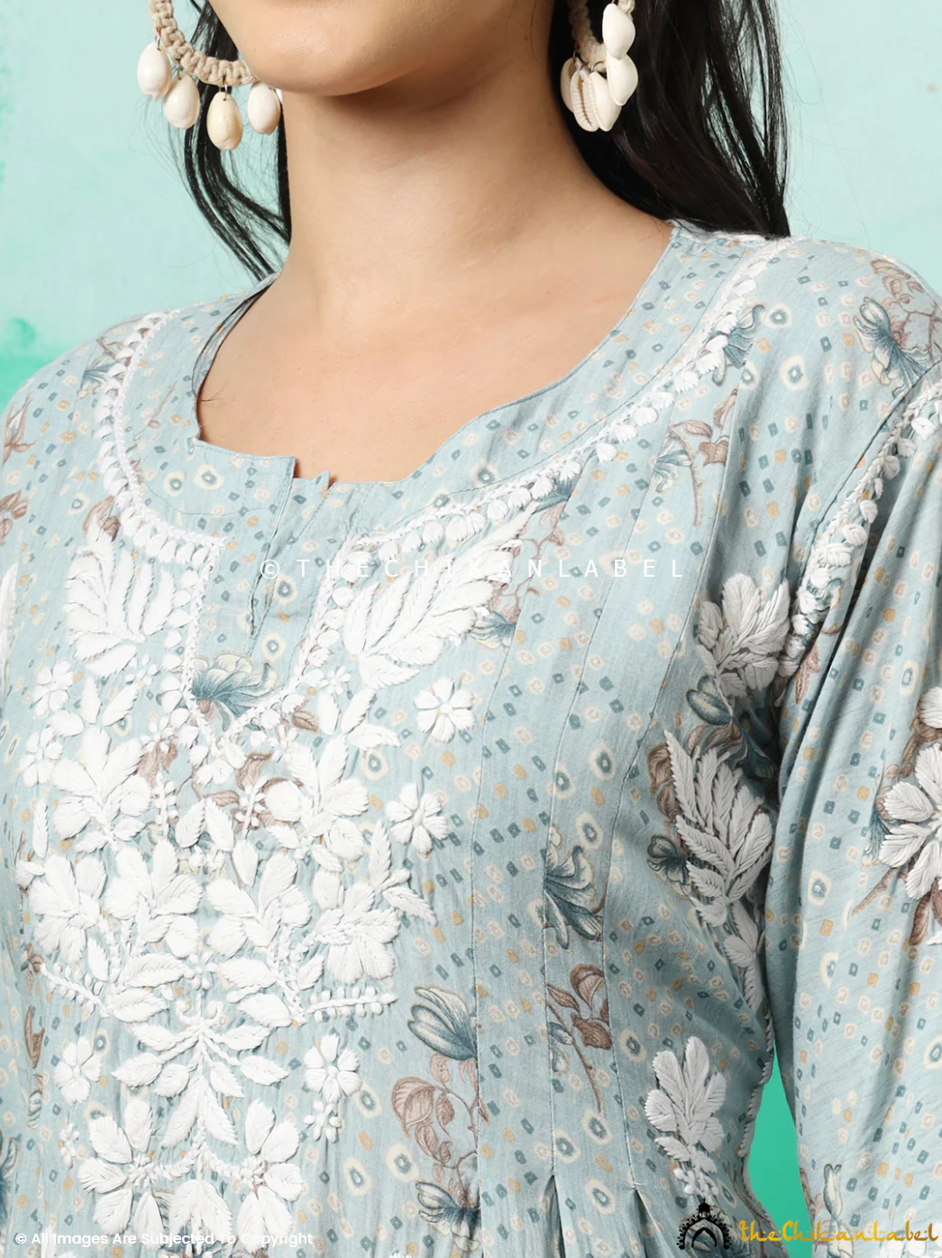 Zoha Mulmul Cotton Chikankari A-Line Kurti - Blue - Image 2