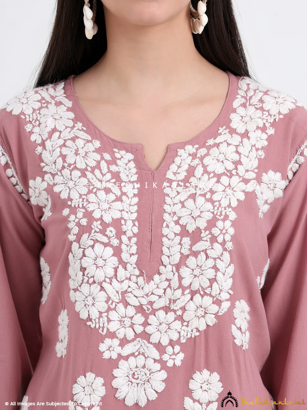 Ruzina Rayon Chikankari Short Top - Blush - Image 2