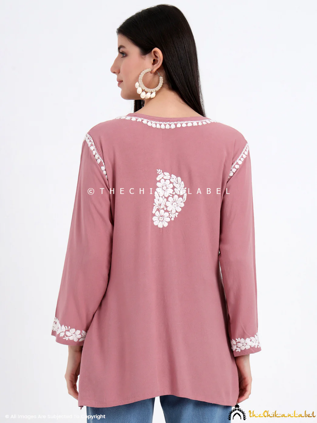 Ruzina Rayon Chikankari Short Top - Blush - Image 3