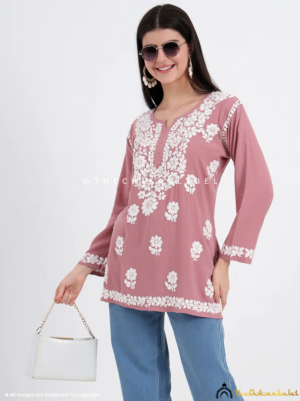 Ruzina Rayon Chikankari Short Top - Blush - Image 4
