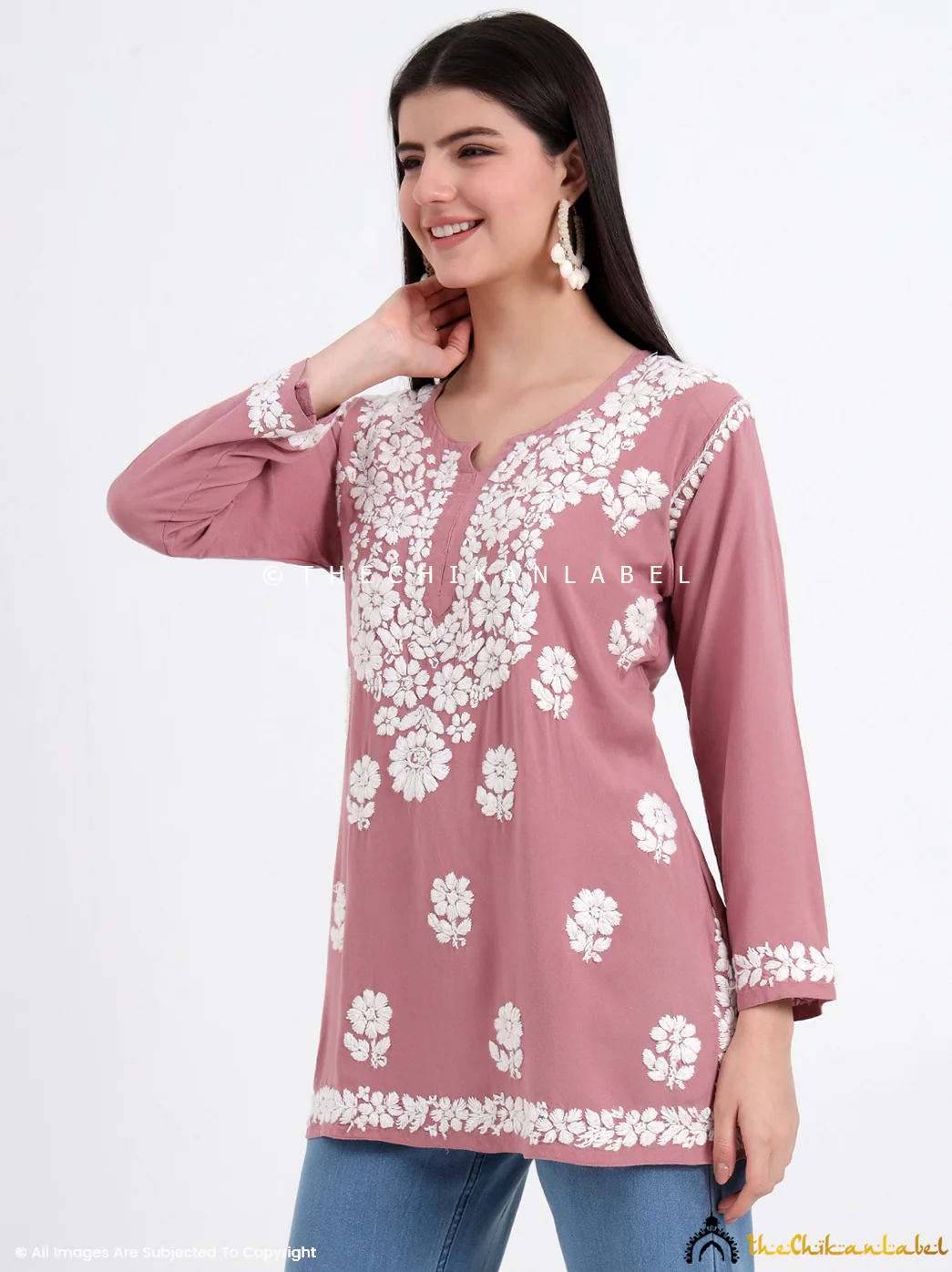 Ruzina Rayon Chikankari Short Top - Blush - Image 5
