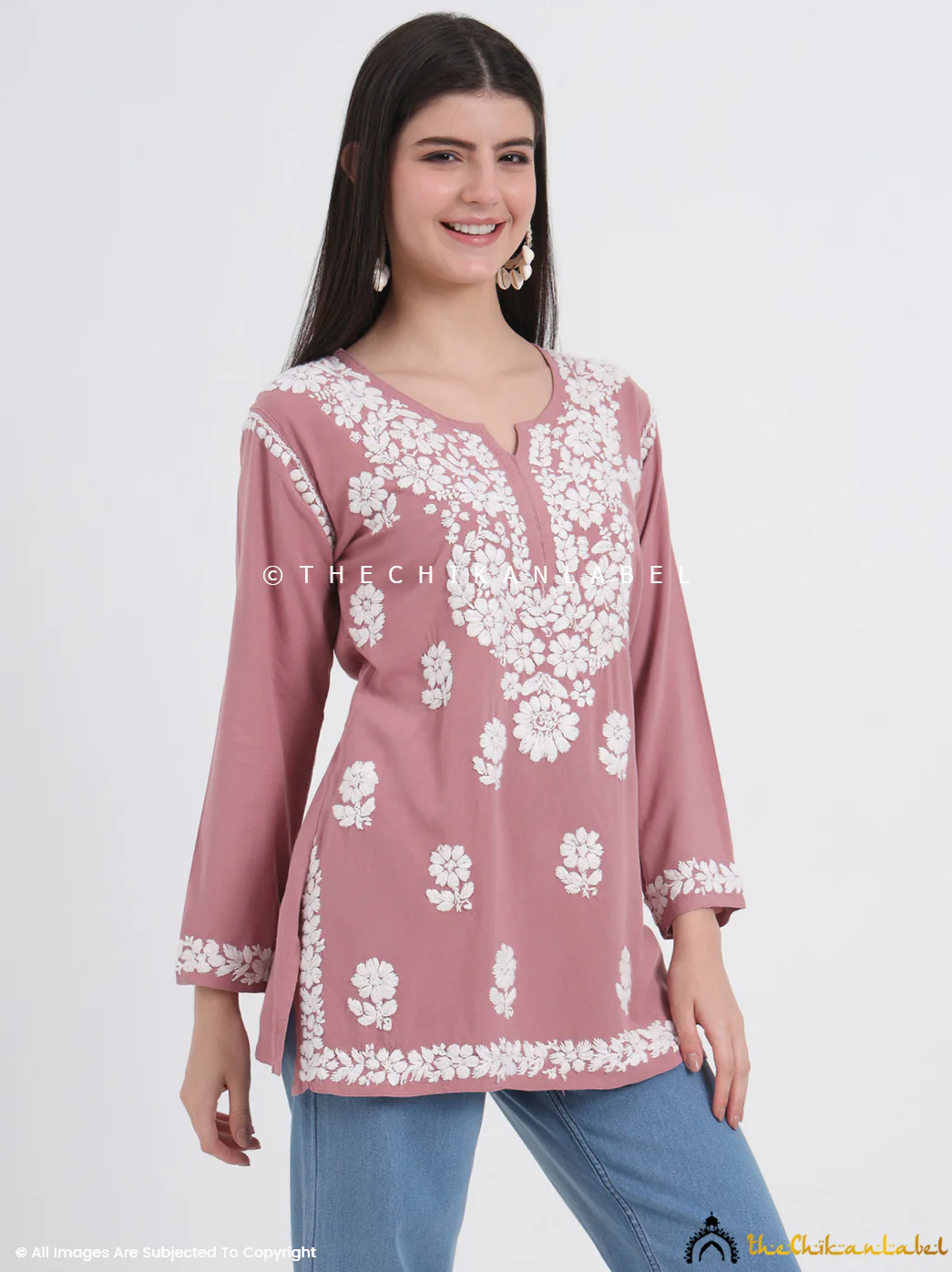 Ruzina Rayon Chikankari Short Top - Blush - Image 6