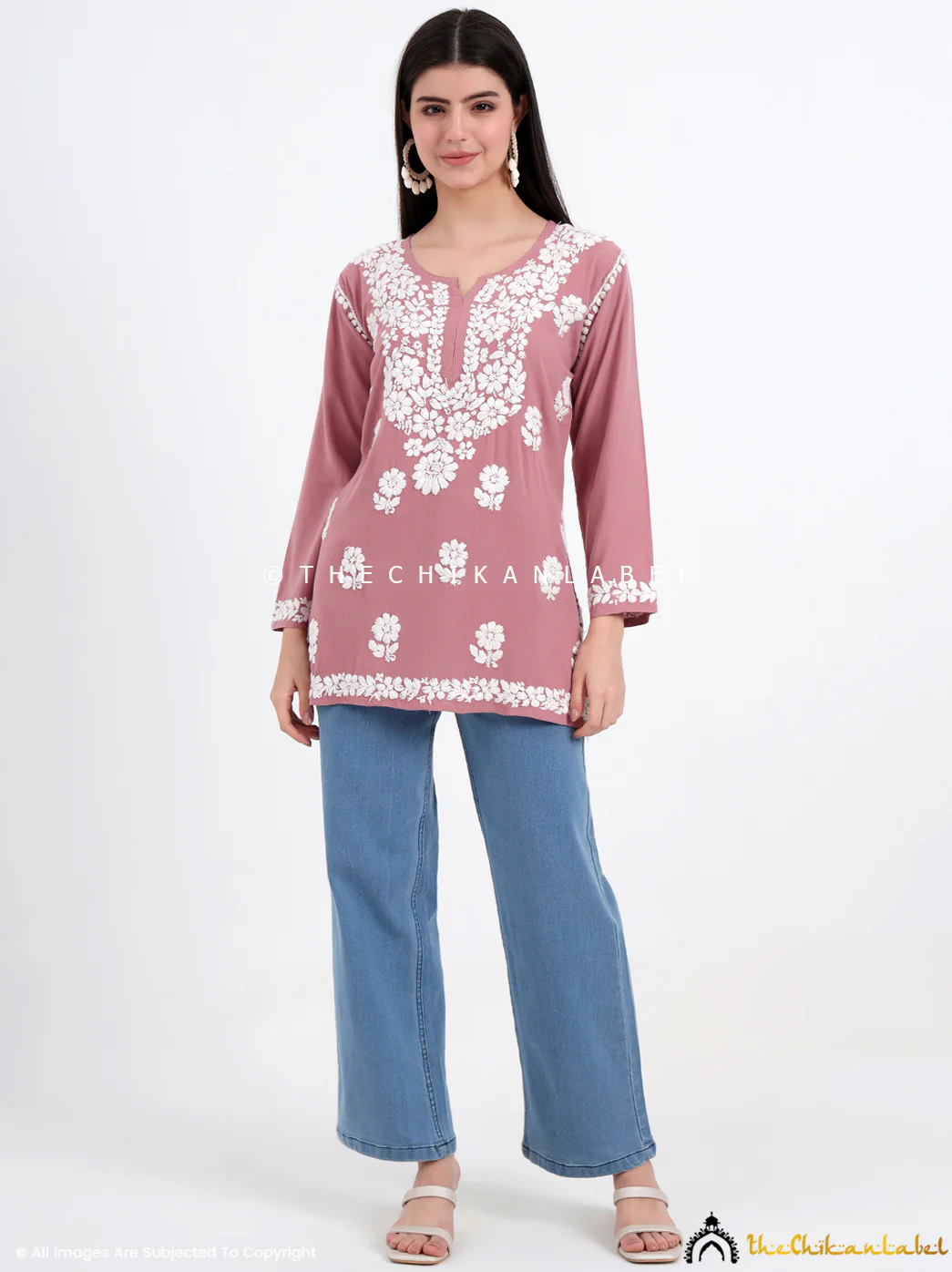 Ruzina Rayon Chikankari Short Top - Blush - Image 7