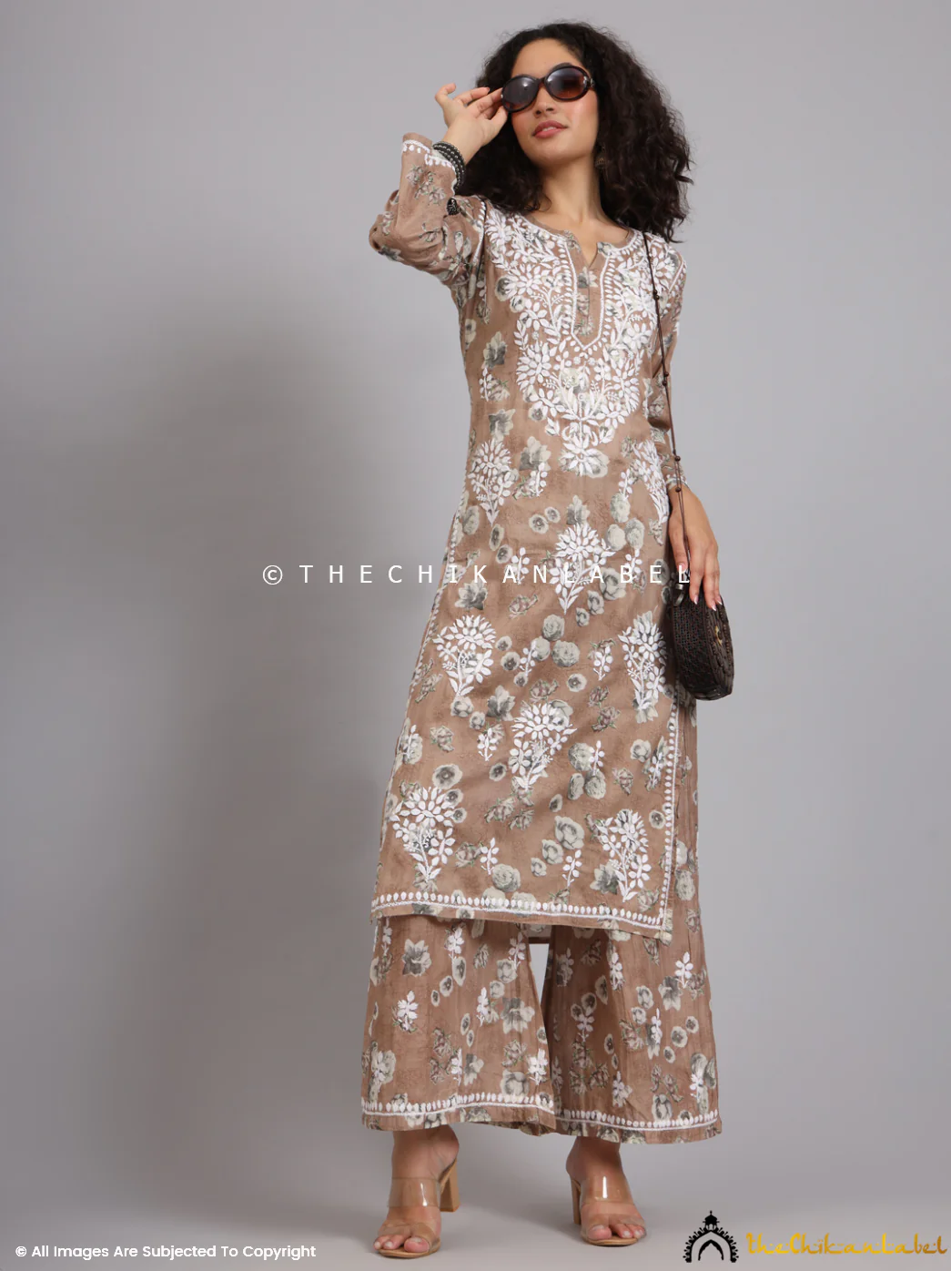 Afiya Mulmul Cotton Chikankari Kurta Set - Brown - Image 7