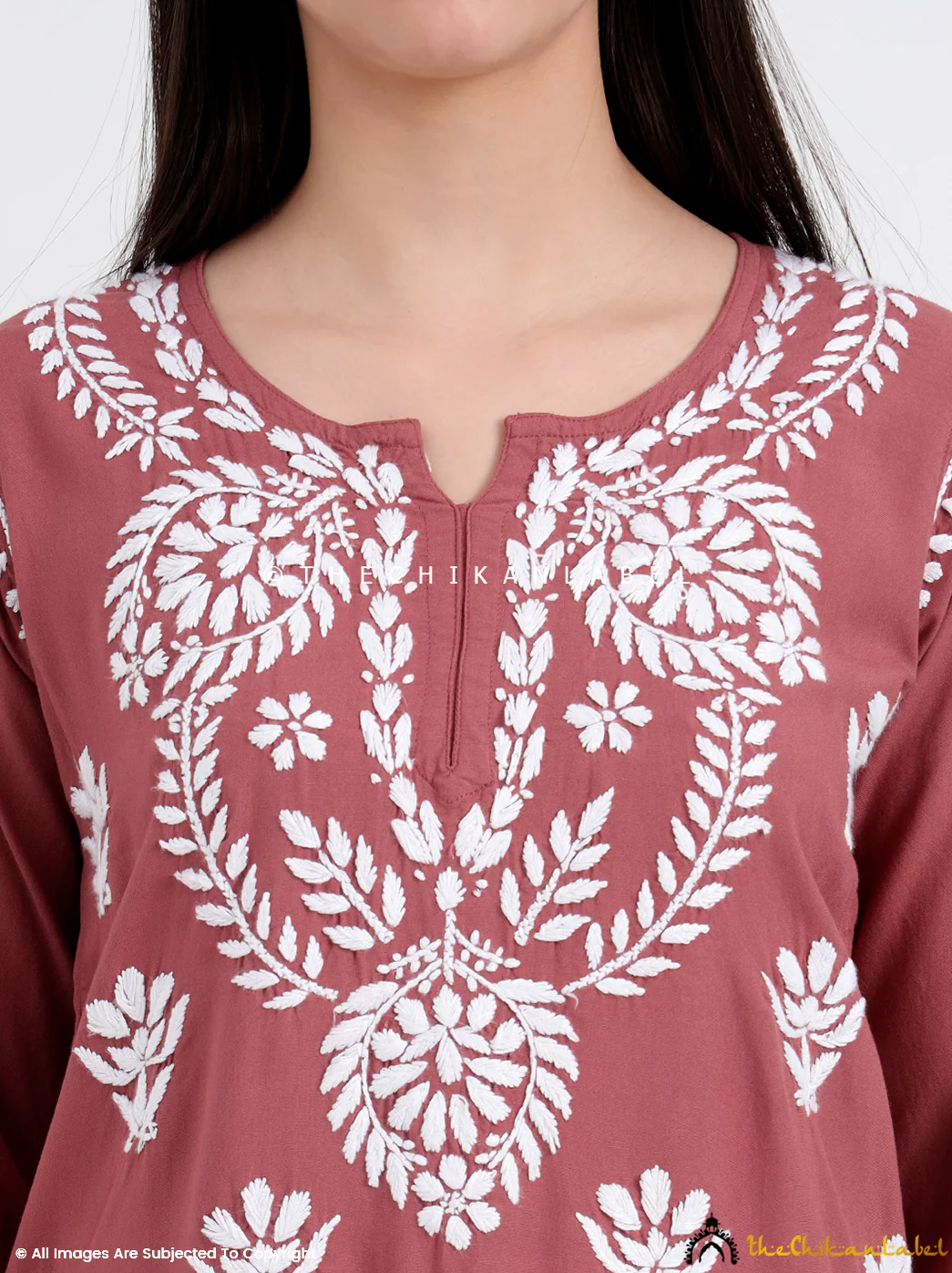 Chahat Rayon Chikankari Short Top- Brown - Image 2