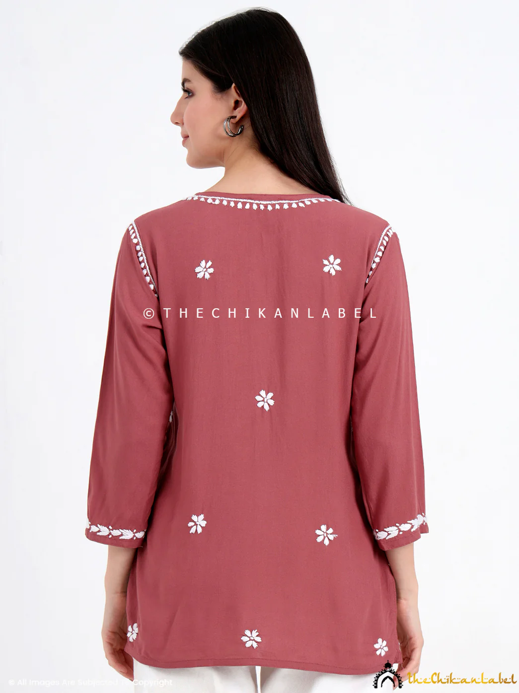 Chahat Rayon Chikankari Short Top- Brown - Image 3